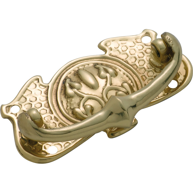 Nouveau Stamped Cabinet Handle Polished Brass / H35xW66mm