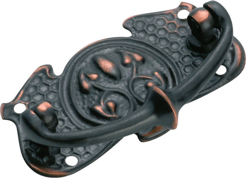 Nouveau Stamped Cabinet Handle Antique Copper / H35xW66mm