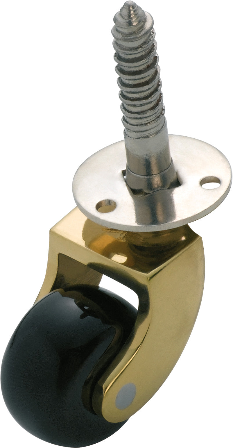 Screw Plate Castors - Porcelain Wheel D25mm Polished Brass