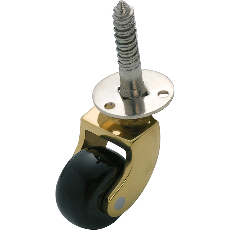 Screw Plate Castors - Porcelain Wheel D25mm Polished Brass