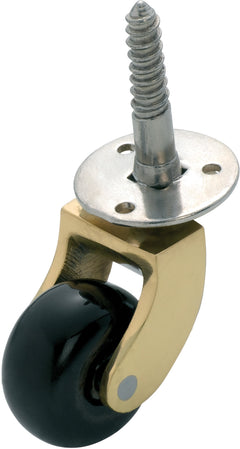 Screw Plate Castors - Porcelain Wheel D32mm Polished Brass