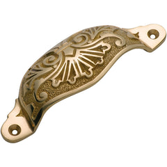 Ornate Cupped Drawer Pull Polished Brass