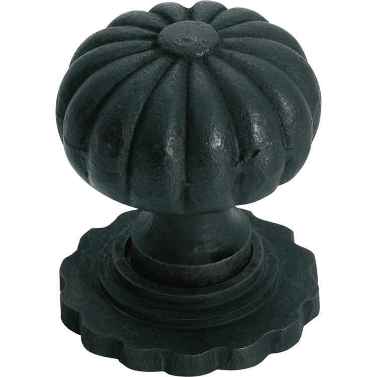 Fluted Cupboard Knob With Backplate Matt Black / D38xP48mm