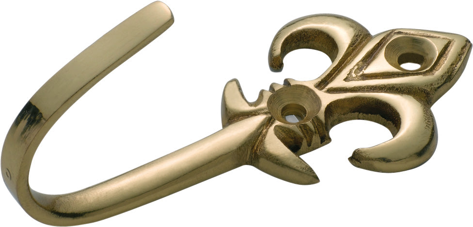 Fleur - de - lis Curtain Tie Back Hooks Polished Brass