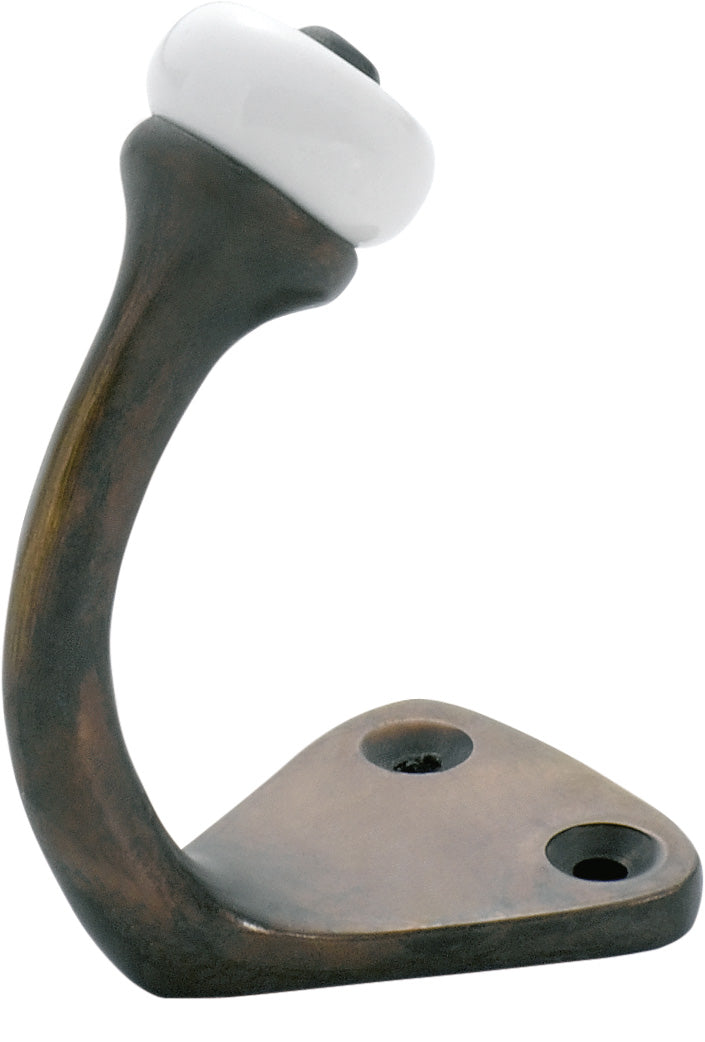 Porcelain Tip Robe Hooks Antique Brass