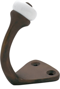 Porcelain Tip Robe Hooks Antique Brass