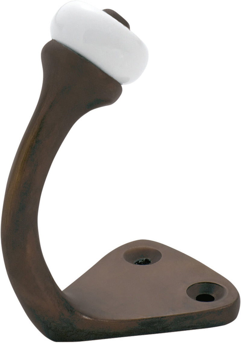Porcelain Tip Robe Hooks Antique Brass