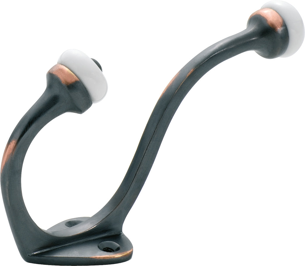 Porcelain Tip Hat & Coat Hooks Antique Copper