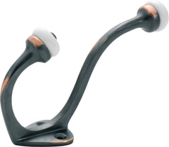 Porcelain Tip Hat & Coat Hooks Antique Copper