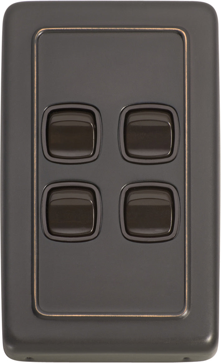 Flat Plate 4 Gang Rocker Switches Antique Copper / W72mm