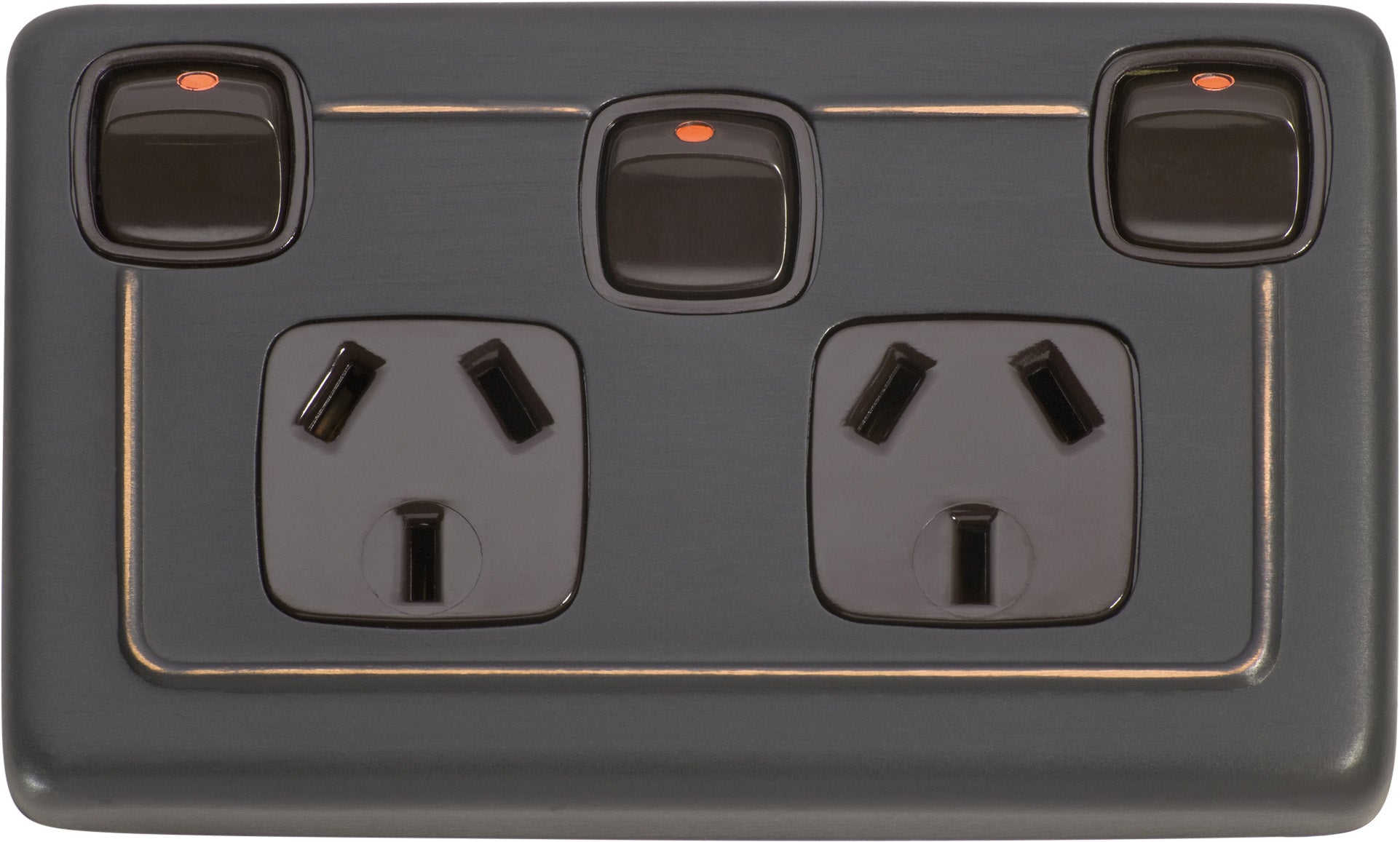 Flat Plate Rocker 3 Gang Switches with Double Socket Antique Copper