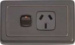 Flat Plate 1 Gang Rocker Switches with Socket Antique Copper