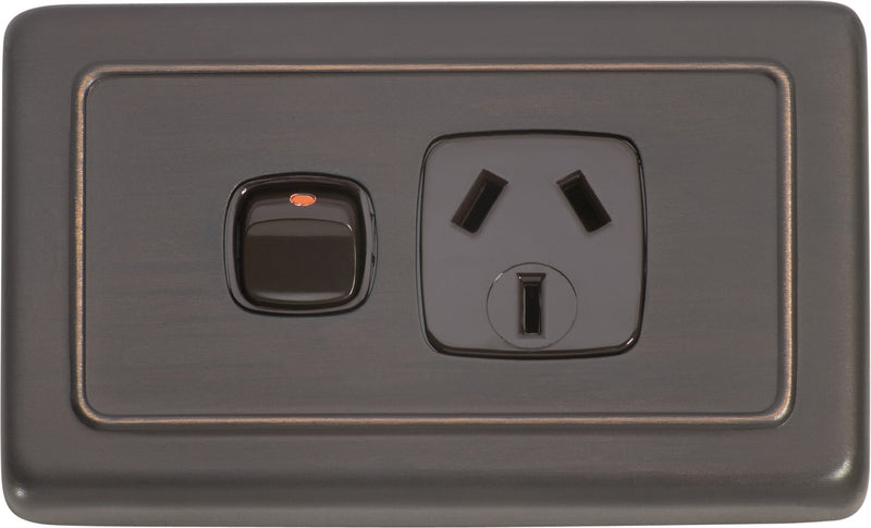 Flat Plate 1 Gang Rocker Switches with Socket Antique Copper