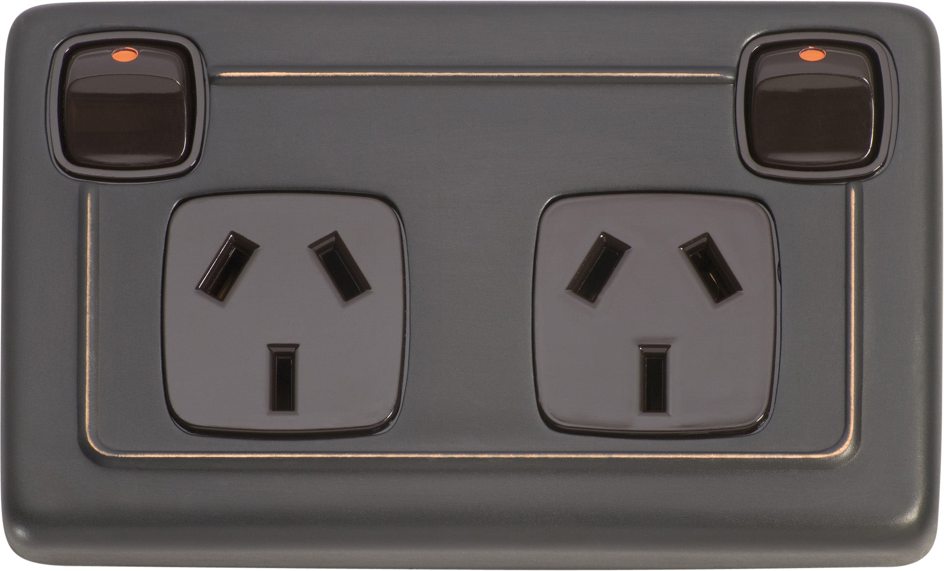 Flat Plate 2 Gang Rocker Switches with Double Socket Antique Copper