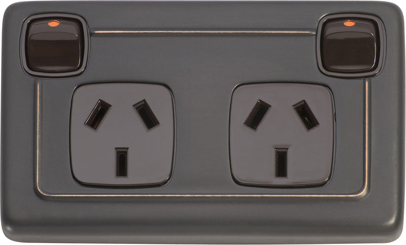 Flat Plate 2 Gang Rocker Switches with Double Socket Antique Copper