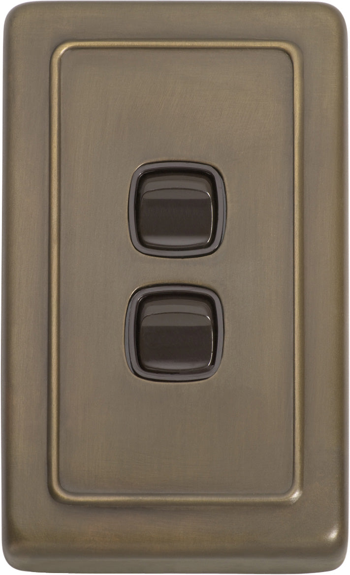 Flat Plate 2 Gang Rocker Switches Antique Brass / W72mm
