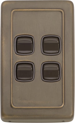 Flat Plate 4 Gang Rocker Switches Antique Brass / W72mm