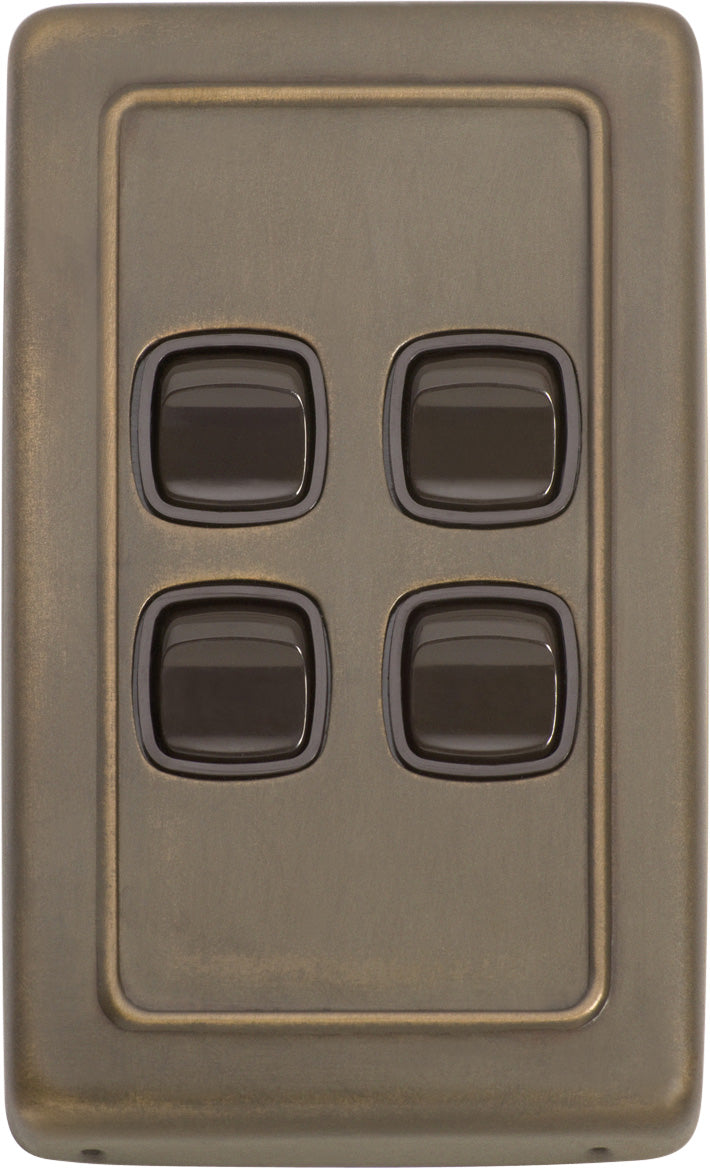 Flat Plate 4 Gang Rocker Switches Antique Brass / W72mm