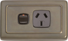 Flat Plate 1 Gang Rocker Switches with Socket Antique Brass