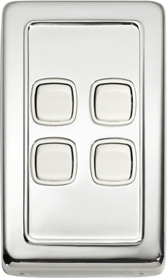Flat Plate 4 Gang Rocker Switches Chrome Plated / W72mm