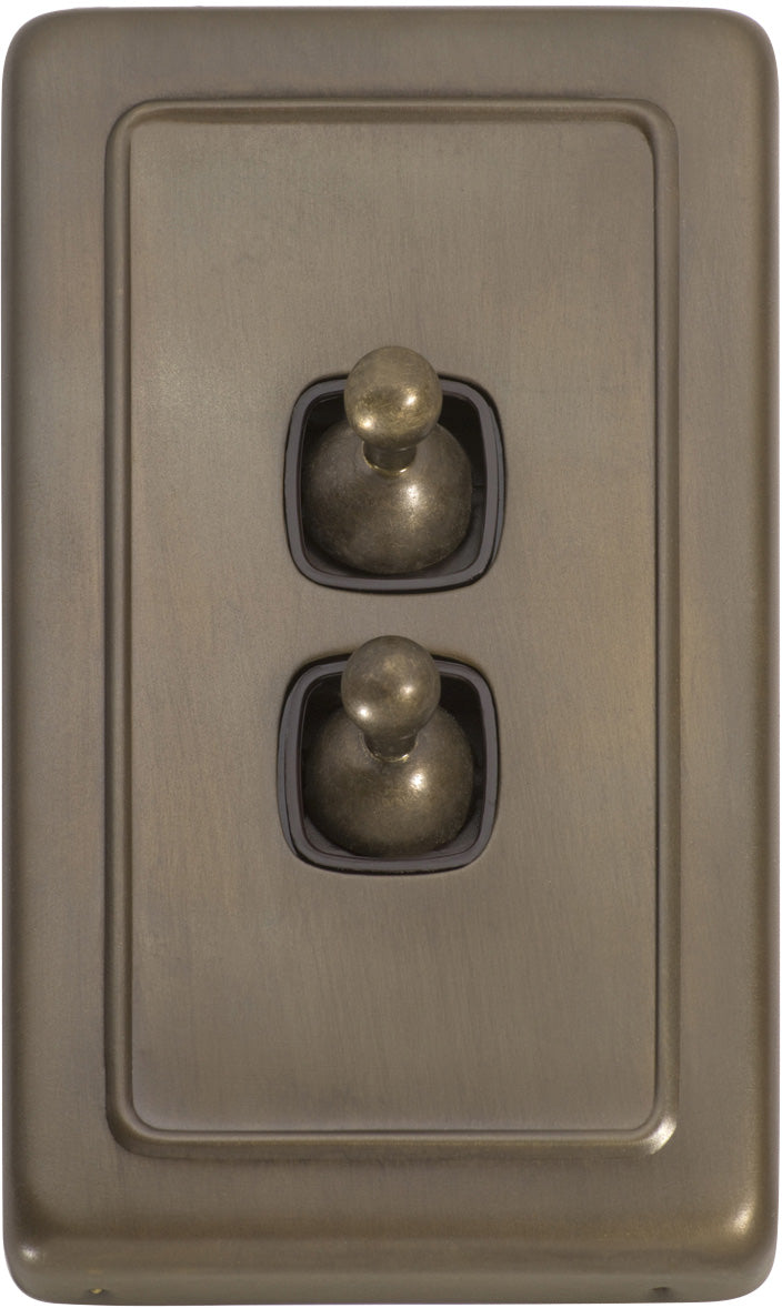Flat Plate 2 Gang Toggle Switches Antique Brass / W72mm