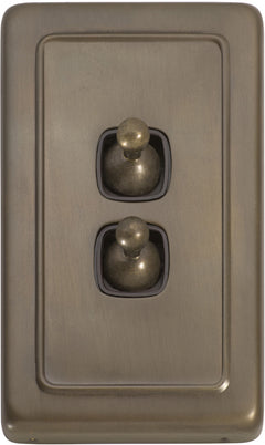 Flat Plate 2 Gang Toggle Switches Antique Brass / W72mm
