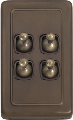 Flat Plate 4 Gang Toggle Switches Antique Brass / W72mm