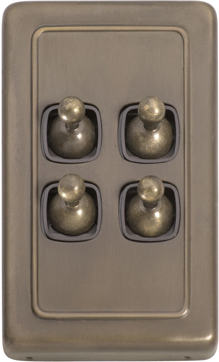 Flat Plate 4 Gang Toggle Switches Antique Brass / W72mm