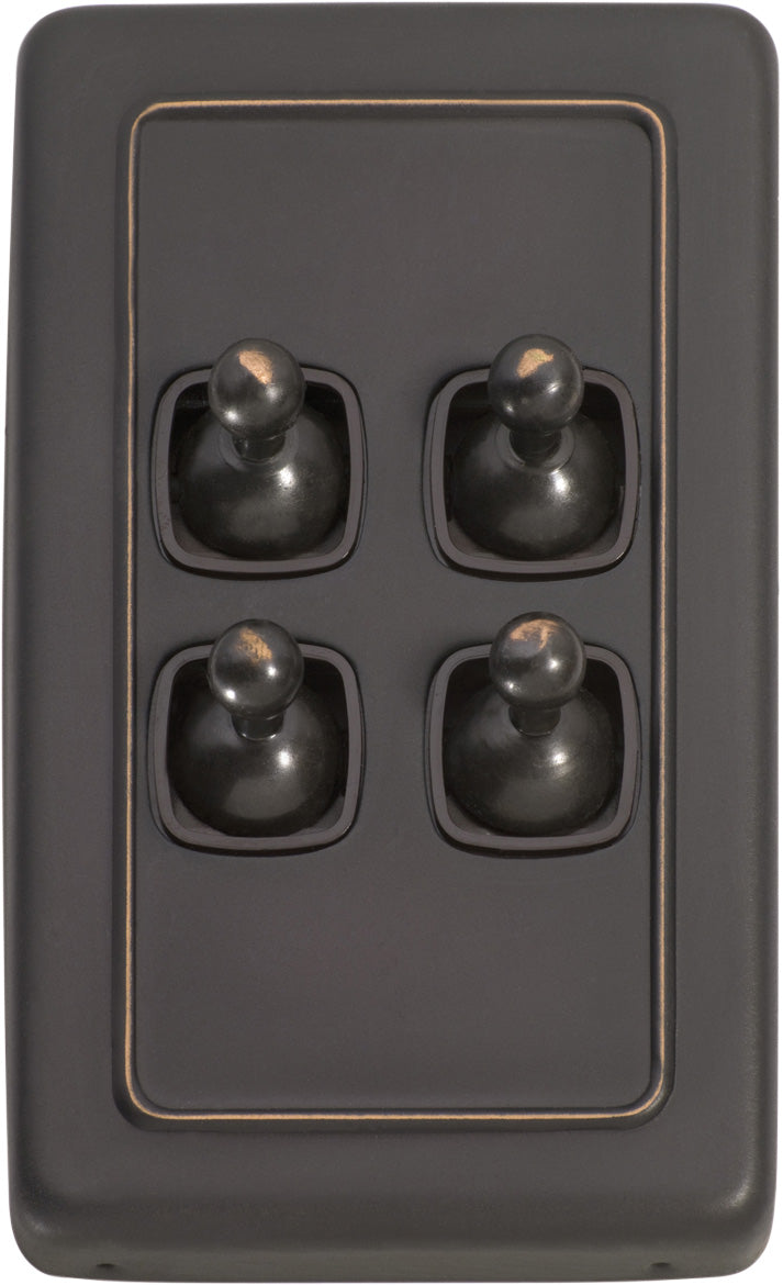 Flat Plate 4 Gang Toggle Switches Antique Copper / W72mm