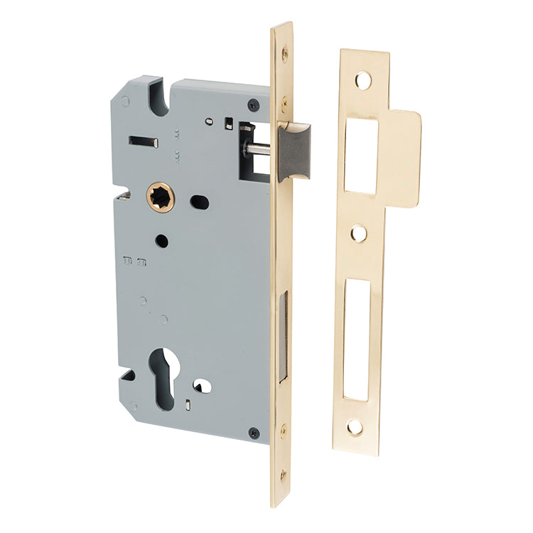 Mortice 85mm Euro Locks - 60mm Backset Polished Brass / Steel & Sheet Brass