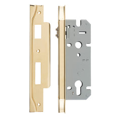 Rebated 85mm Euro Roller Mortice Locks - 45mm Backset Polished Brass / Steel & Sheet Brass