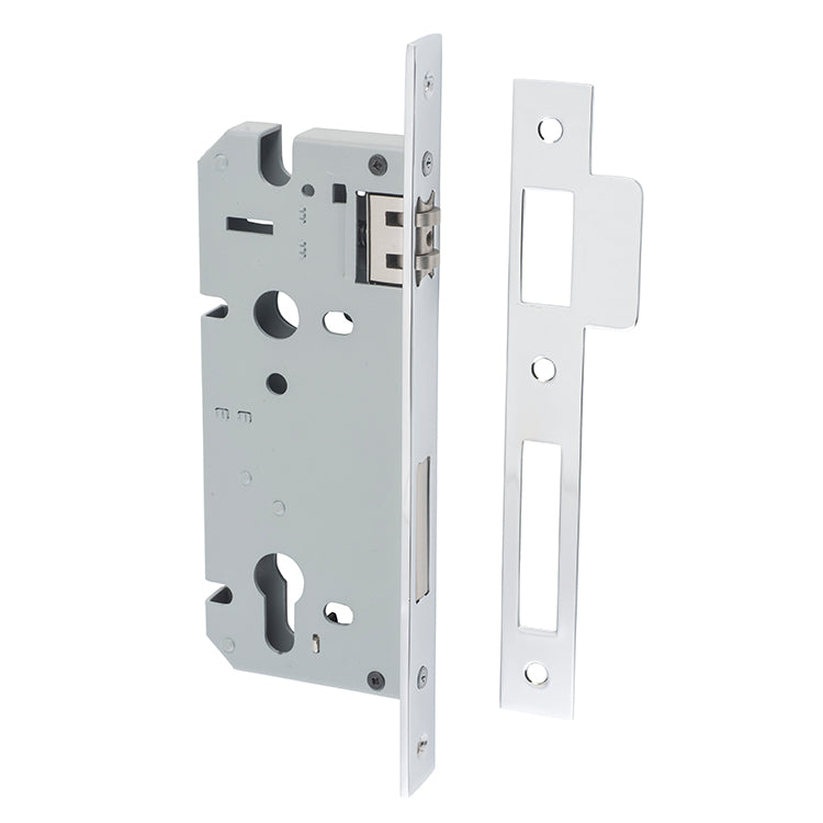 Mortice 85mm Euro Roller Lock - 45mm Backset Chrome Plated / Steel & Sheet Brass