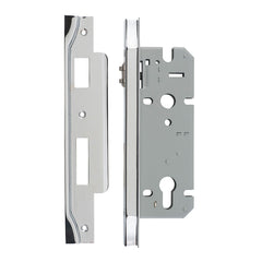 Rebated 85mm Euro Roller Mortice Locks - 45mm Backset Chrome Plated / Steel & Sheet Brass