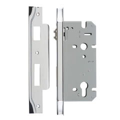 Rebated 85mm Euro Roller Mortice Locks - 60mm Backset Chrome Plated / Steel & Sheet Brass