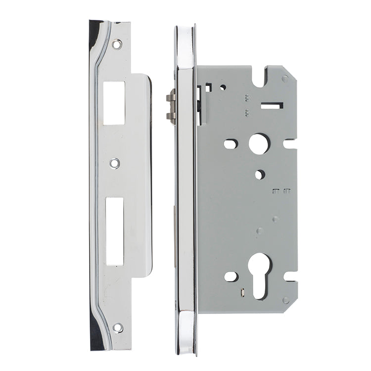 Rebated 85mm Euro Roller Mortice Locks - 60mm Backset Chrome Plated / Steel & Sheet Brass