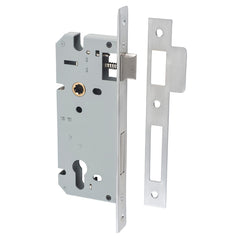 Mortice 85mm Euro Locks - 45mm Backset Satin Chrome / Steel & Sheet Brass