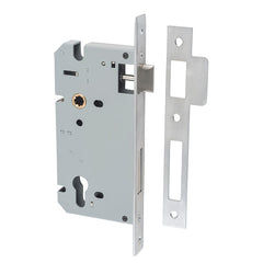 Mortice 85mm Euro Locks - 60mm Backset Satin Chrome / Steel & Sheet Brass