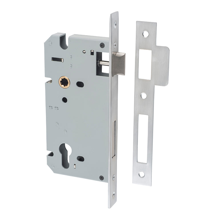 Mortice 85mm Euro Locks - 60mm Backset Satin Chrome / Steel & Sheet Brass