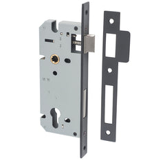 Mortice 85mm Euro Locks - 45mm Backset Matt Black / Steel & Sheet Brass