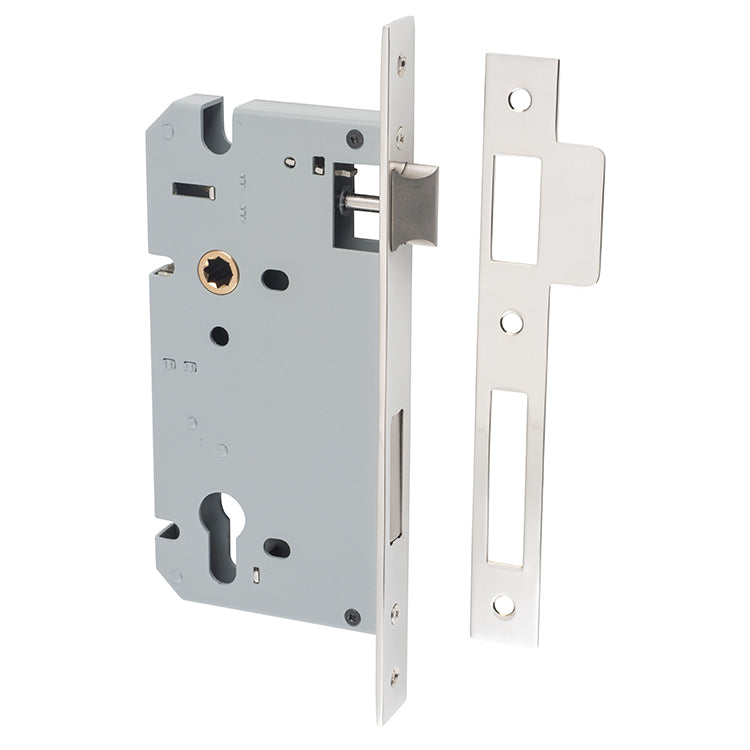 Mortice 85mm Euro Locks - 60mm Backset Polished Nickel / Steel & Sheet Brass