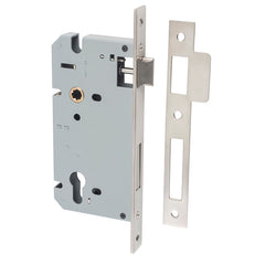 Mortice 85mm Euro Locks - 60mm Backset Satin Nickel / Steel & Sheet Brass