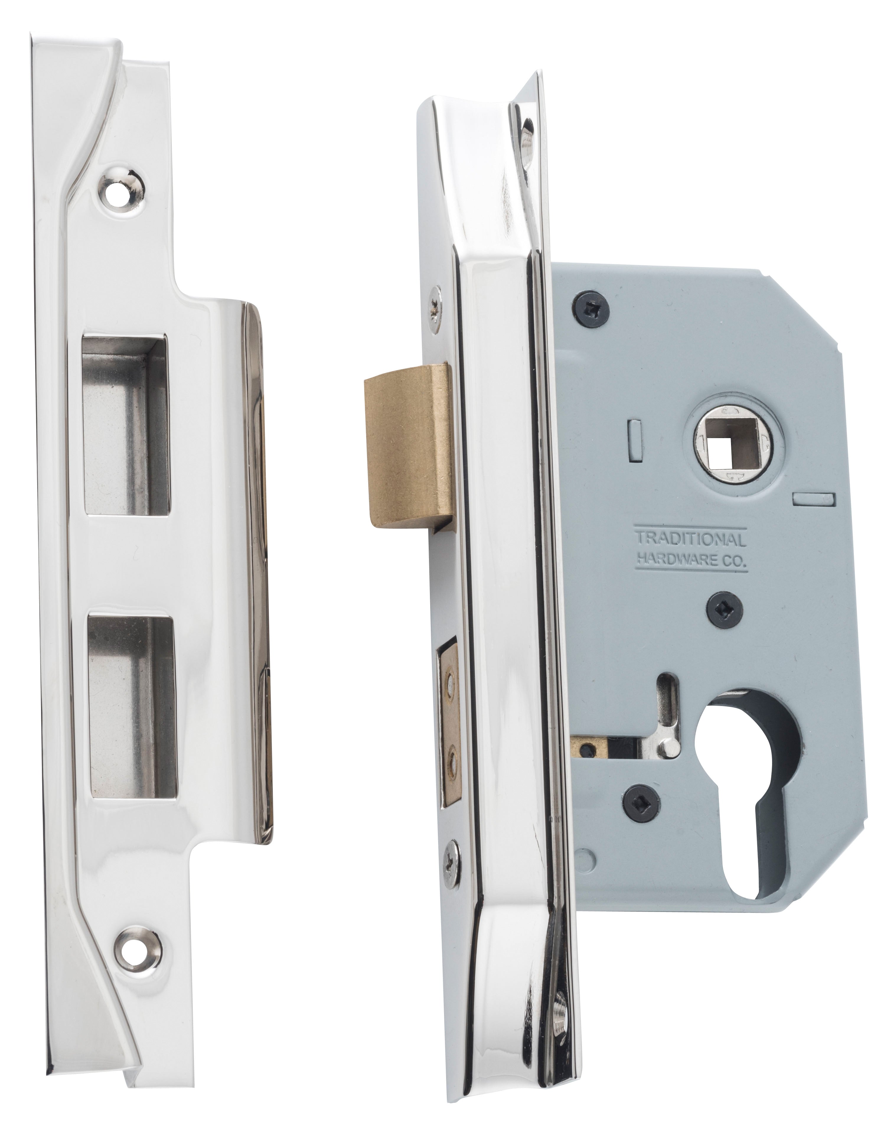 Rebated Euro Mortice Lock Rumbled Nickel / Backset 46mm