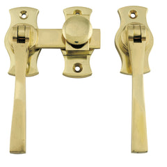 Square French Door Fastener Polished Brass