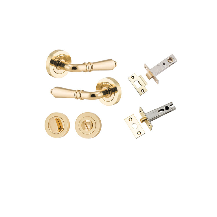 Sarlat Lever - Round Rose Privacy Kit with Separate Privacy Turn Polished Brass / Solid Brass