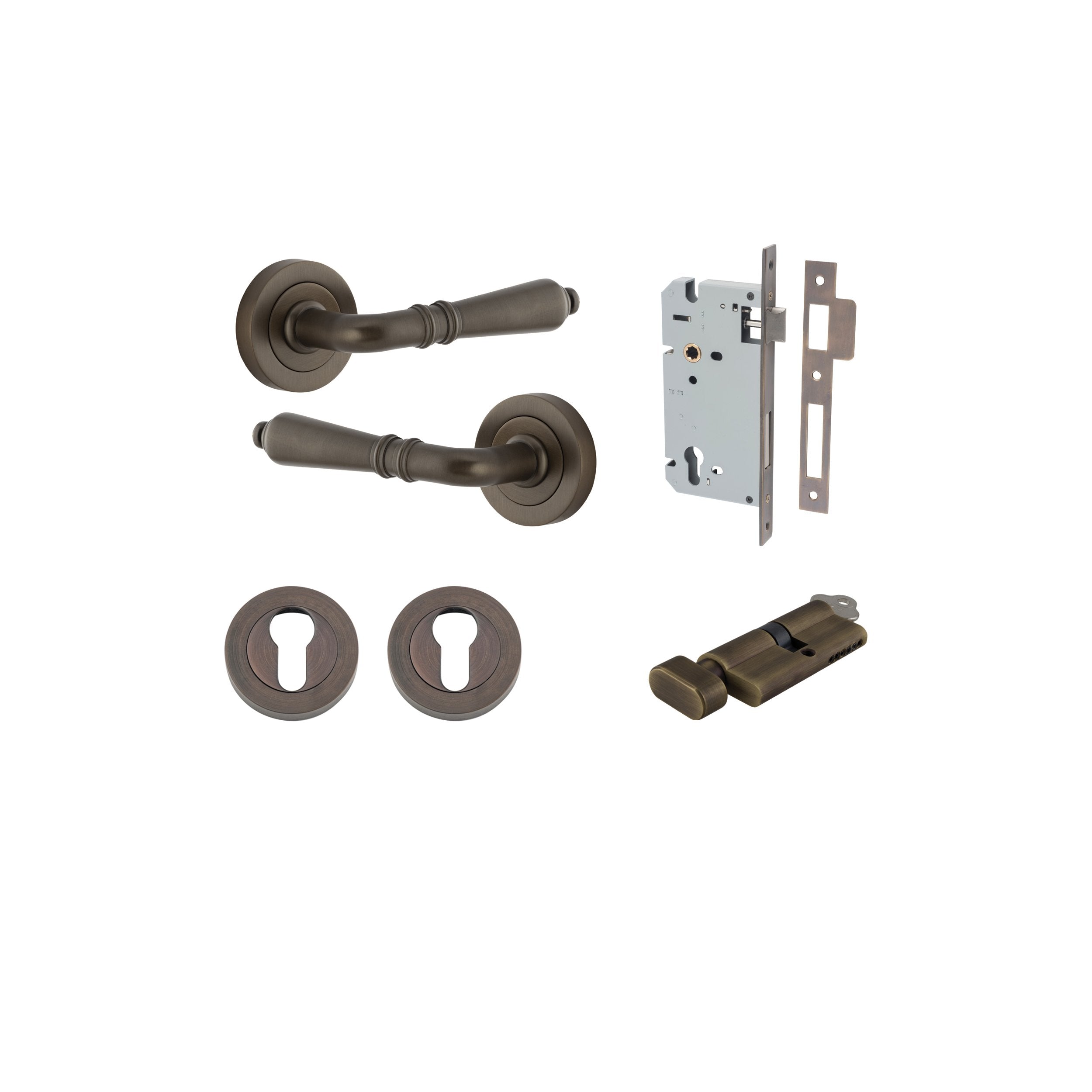 Sarlat Lever - Round Rose Entrance Kit with Separate High Security Lock