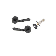 Sarlat Lever - Round Rose Passage Kit Matt Black / Solid Brass