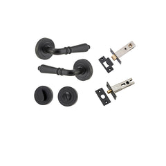 Sarlat Lever - Round Rose Privacy Kit with Separate Privacy Turn Matt Black / Solid Brass