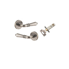 Sarlat Lever - Round Rose Passage Kit Rumbled Nickel / Solid Brass