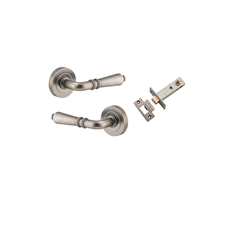 Sarlat Lever - Round Rose Passage Kit Rumbled Nickel / Solid Brass