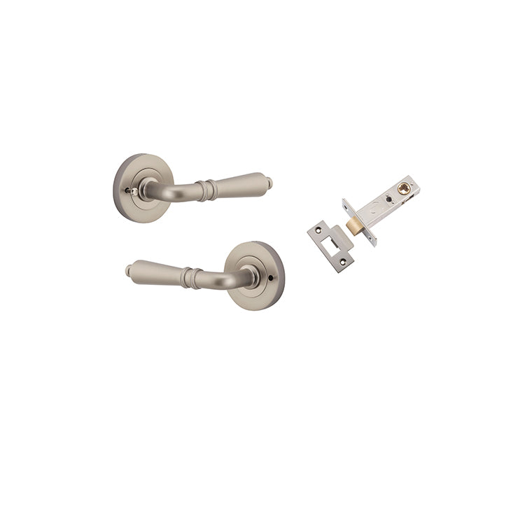 Sarlat Lever - Round Rose (Inbuilt Privacy) Satin Nickel / Solid Brass